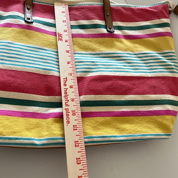 NWT Sonoma Multi Stripe Cotton Zip Faux Leather Tote - Picture 11 of 14